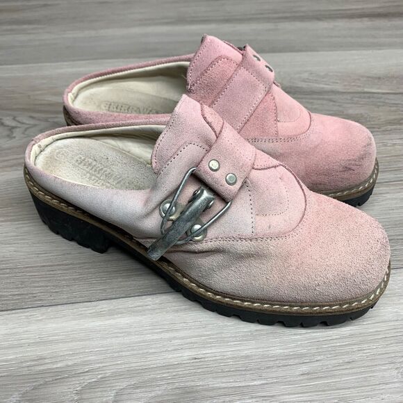GEIER WALLY AUSTRIA Women’s 6-6.5 EU 37 US Suede Leather Mules Slides Clogs Pink - Picture 1 of 12